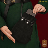 pirate coin purse made from black suede leather