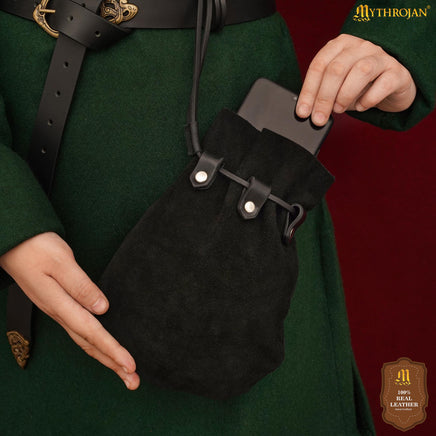 pirate coin purse made from black suede leather