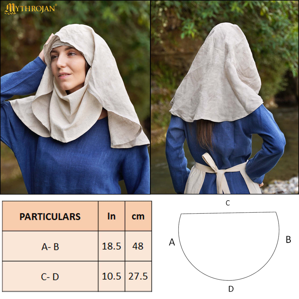 Linen Medieval Half-Moon Wimple or Veil| Make Your Own Medieval