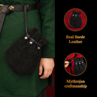 soft suede black leather medieval pouch