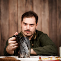 Horn Tankard with Howling Wolf Engraving