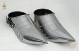 14th century plate armour sabatons for protecting the feet for medieval and renaissance reenactment