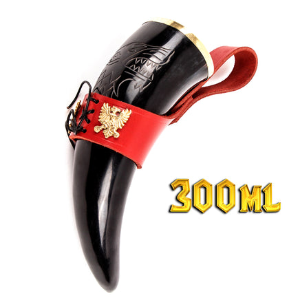 Australia Drinking horn with red leather belt holder