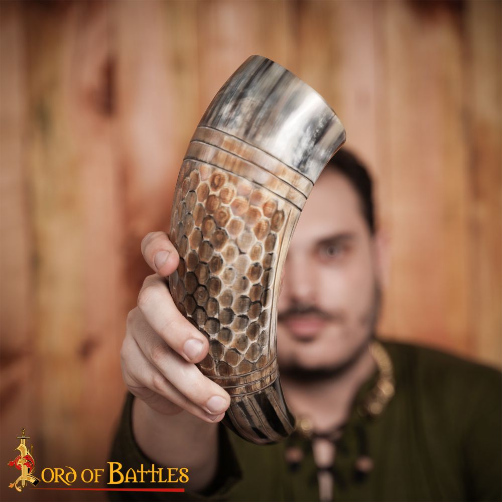 Dragon Scale Carved Drinking Horn 33-38cm (13'-15")