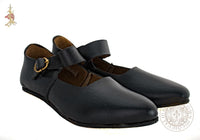 Black Ladies Medieval leather shoes with buckle