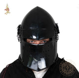Blackened 14th century medieval helmet reproduction