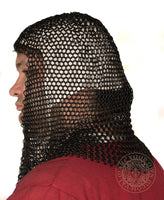 Blackened Chain mail coif made from  10mm 16g butted rings 1401BK