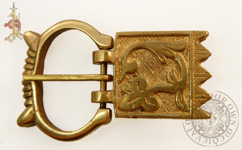 Brass Medieval buckle with vine motif