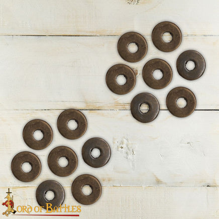 Brass washers 8mm wide 3mm hole for Medieval blacksmithing, leather and armour making