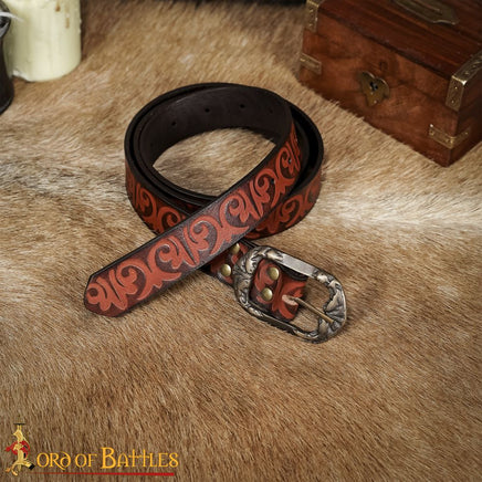 Brown medieval belt with embossed decorative design