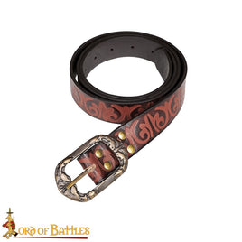 Brown medieval belt with leaf design motif