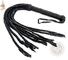 Cat o' nine tails bondage whip made from black leather