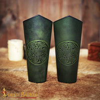 Celtic design Bracers in green leather