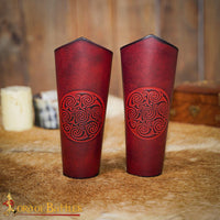 Celtic design Bracers in red leather