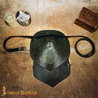 Celtic shoulder armour made from green leather