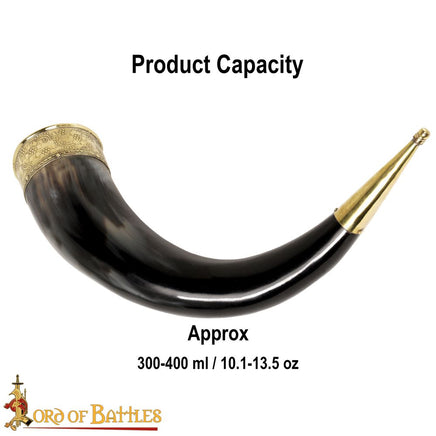 Ceremonial Scandinavian drinking horn with brass fittings