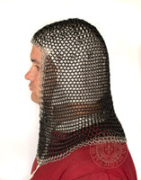 Chainmail coif made from silver and black rings SNC1401BK&ZP