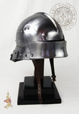 Combat reenactment medieval helmet with moveable visor