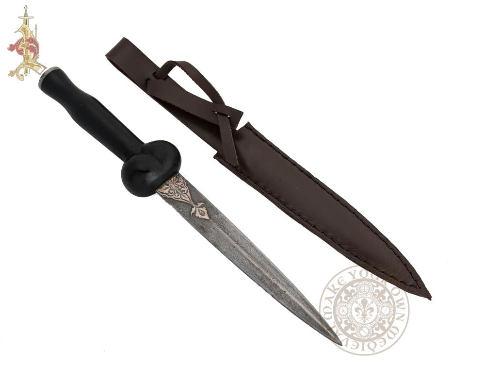 Damascus Bollock Dagger Knife and Scabbard