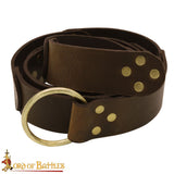 Dark brown ring belt with brass rivets