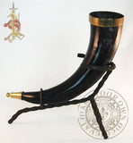Drinking horn with brass trim and end