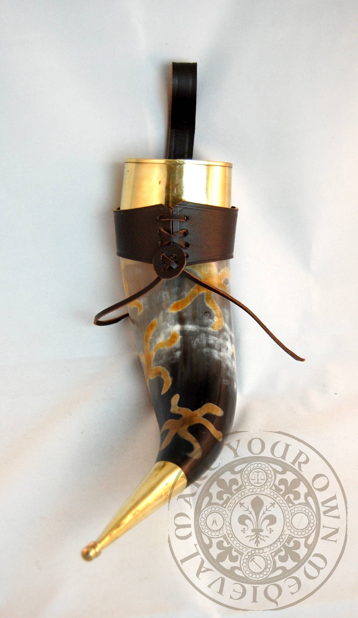 Drinking Horn Leather Holder for Belt. Brown Leather (Extra Large