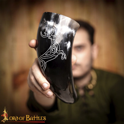 Drinking horn with Viking horned Stag design
