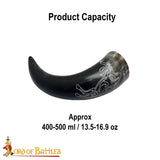 Drinking horn with hand carved horse design for Viking and renaissance feasting
