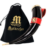 Drinking horn with rampant lion red leather belt holder