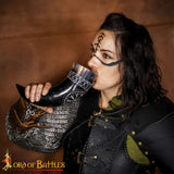 Drinking horn with viking runic engraving
