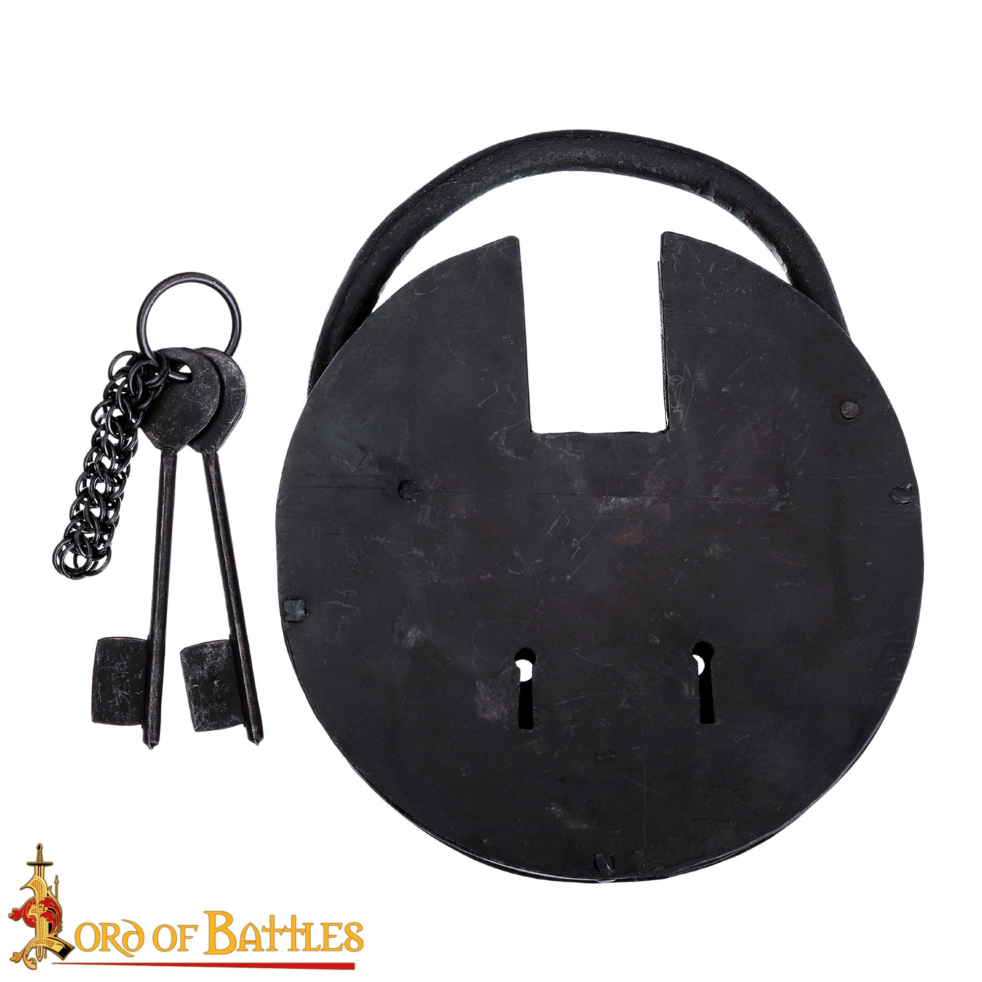 Extra large double key medieval padlock for door