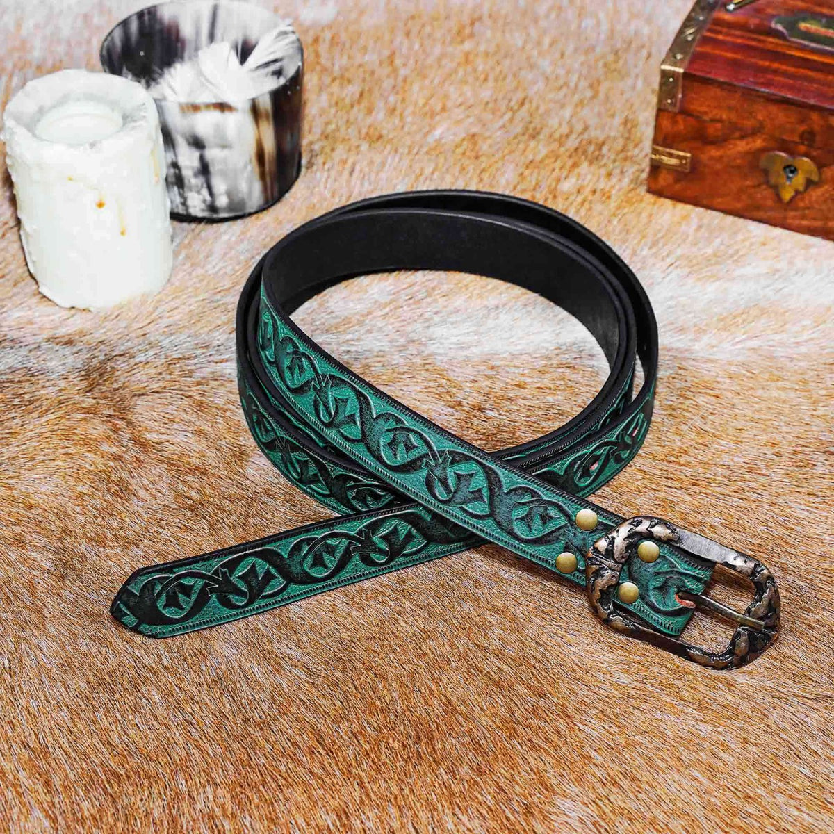 Renaissance Green Belt with Vine Embossed Strap Make Your Own Medieval