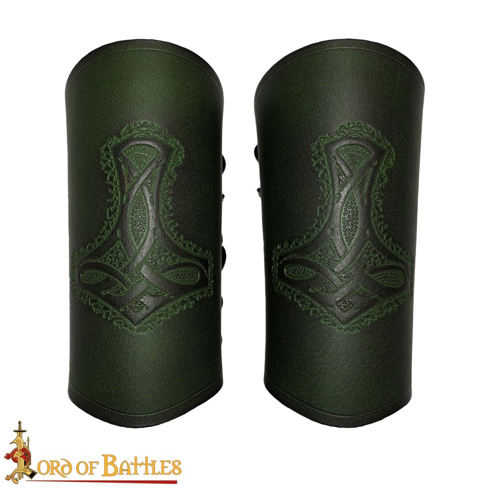 Hammer of Thor Mjölnir leather Bracers - Green