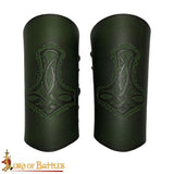 Green Hammer of Thor Mjölnir leather Bracers