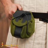 Green and Black Suede leather medieval bag