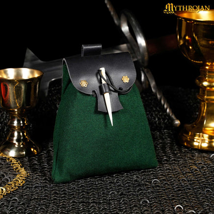 Green and black medieval pouch