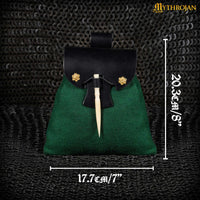 Green and black renaissance leather and wool bag