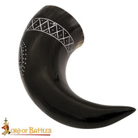 Hand carved drinking horn with rune design