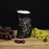 Horn cup with Rampant Lion Engraving and Leather Strap