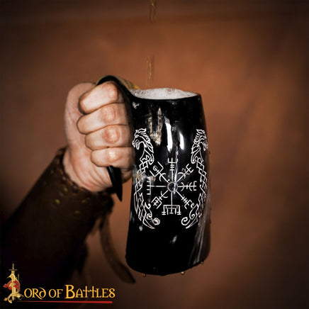 Horn tankard with viking rune design