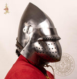 Hounskull Pig-Face Bascinet helmet reproduction for 14th century re-enactment