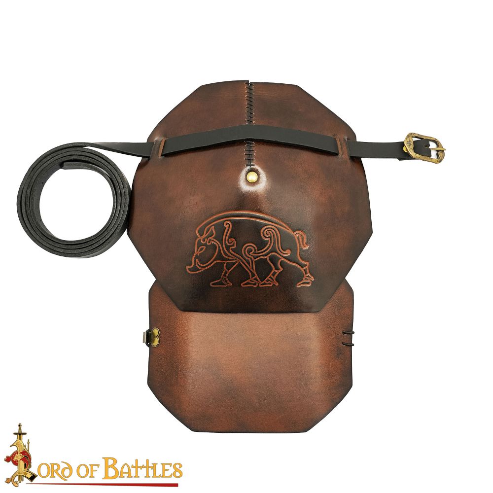 Celtic Boar Leather Spaulder Armour - Brown