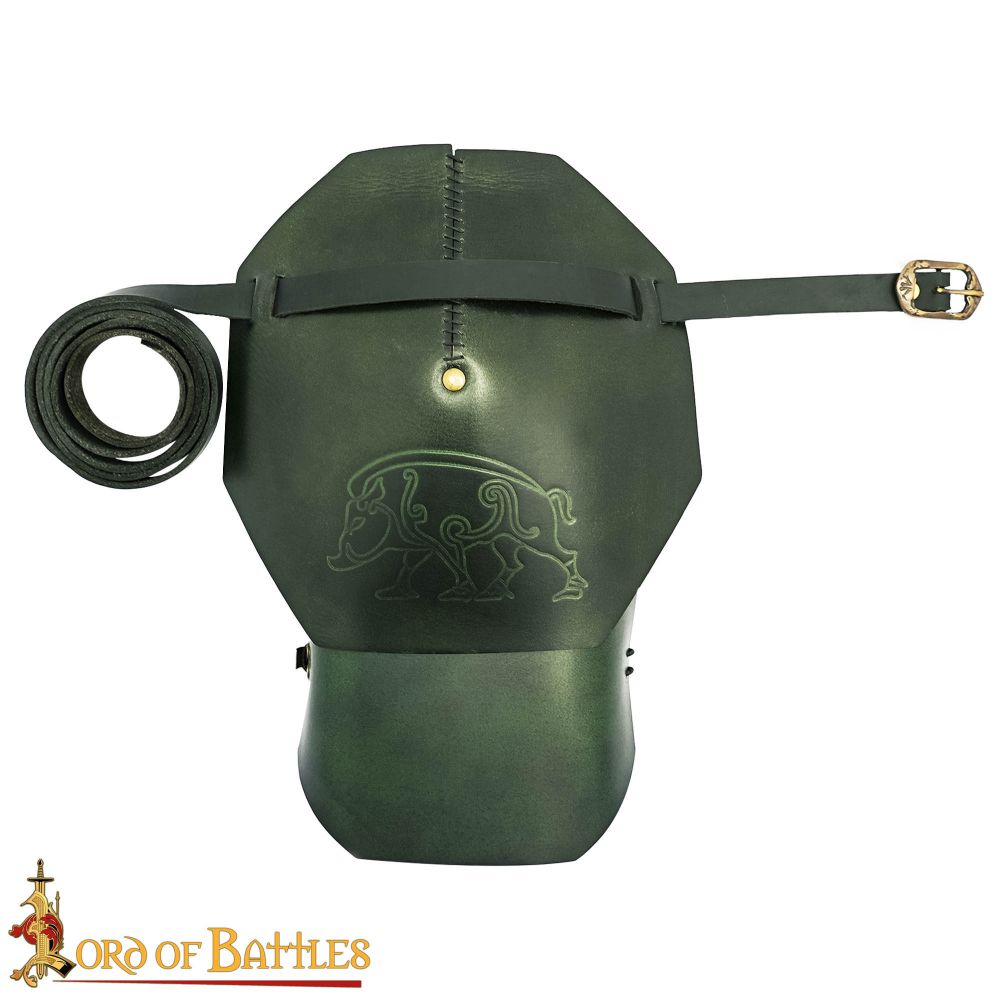 Celtic Boar Leather Spaulder Armour - Green