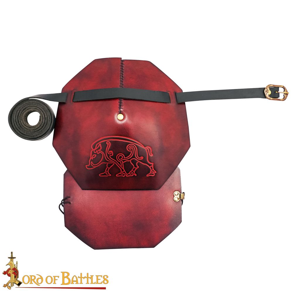 Celtic Boar Leather Spaulder Armour - Red