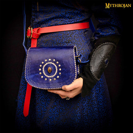 LARP mage blue leather bag