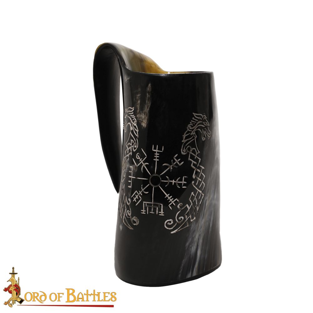 Large Runic Ale Horn Tankard