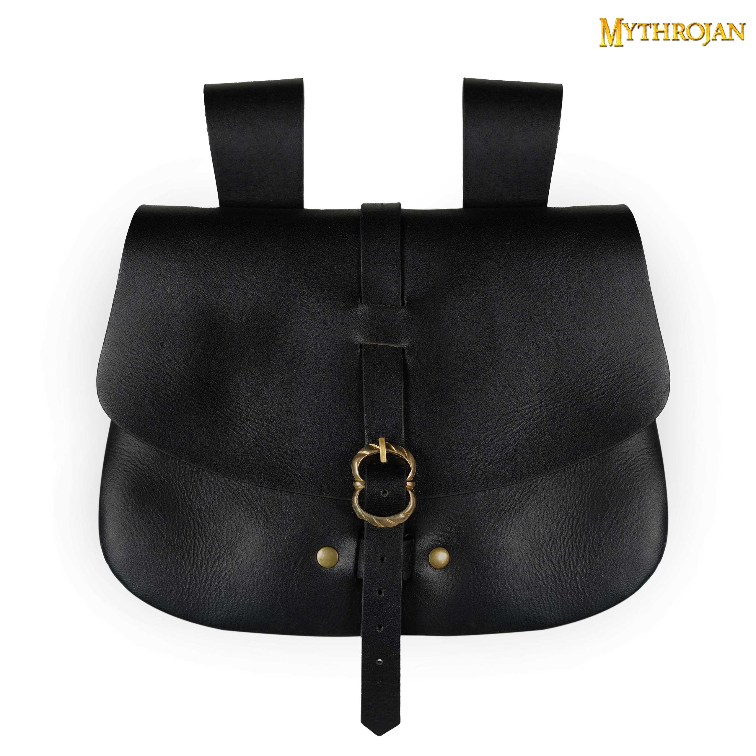 Large black leather medieval pouch