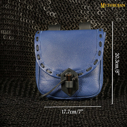 Large blue leather medieval bag