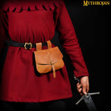Large brown leather medieval bag