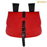 Large red leather medieval pouch